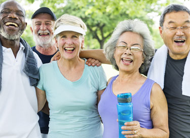 Active group of diverse seniors